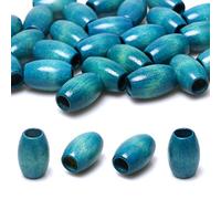 30 Pieces Large Oval Wood Beads 30 x 20mm Blue Wooden Tube Beads, Large Hole Wood Craft Beads for Macrame Crafts Making Home Decors