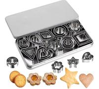 30 Pieces Mini Shaped Cookie Cutters Set, 430 Stainless Steel Fondant Biscuit Pastry Cake Molds Including Heart Star Flower Geometric Shapes for Cookies, Biscuit, Pastry Dough, Pie Crust Baking
