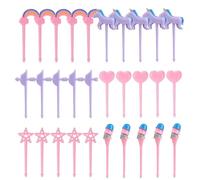 30 Pieces of Plastic Fruit Fork, Cute Cartoon Mini Sign, Reusable Food Toothpicks, Children's Bento Box Dessert Decoration Accessories.