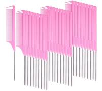 30 Pieces Parting Comb for Braids Hair Rat Tail Comb Steel Pin Rat Tail Carbon Fiber Heat Resistant Teasing Combs()