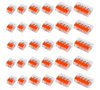 30 Pieces PCT222-412/413/414/415 Splicing Connector, 2/3/4/5-Port Compact Electrical Connectors Lever-Nut Connection Terminal 2 Wires with Lever 0,2-4 Qmm Small Design, Transparent