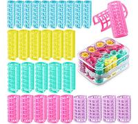 30 Pieces Plastic Hair Rollers Curlers Self Grip Rollers Hairdressing Curlers No Heat for DIY Hairdressing Salon Barber, 5 Sizes