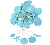 30 Pieces Resin Starfish Seahorse Sanddollar Conch & Seashells Set with Rope for Christmas Tree Hanging Ornaments Beach Theme Wedding Home Decor & DIY Crafts (Blue)