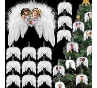 30 Pieces Sublimation Angel Wings Love Heart Shape Pendant Sublimation Blank Ornaments Feather Design Decoration for New Year Christmas Tree