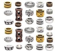 30 Pieces Tibetan Style Metal Beads Dreadlock Beads Large Hole Rodelle Round Loose Beads for Necklace Bracelet Jewelry Making Accessories Hair Decoration