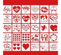 30 Pieces Valentine's Day Stencils 3Inch Reusable and Flushable Plastic Stencils Love Drawing Templates for Painting on Wood, Burning Art, Craft, Wall, Home Sign Decor, Fabric