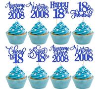 30 Pieces Vintage 2008 Cake Toppers Glitter Happy 18th Eighteen Awesome Since 2008 Cupcake Toppers 18 Fabulous Cake Decorations for 18th Birthday Wedding Anniversary Party Cake Decorations Blue