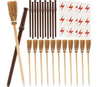 30 Pieces Wand Pencils Wizard Pencils Kit Witch Broom Pencil Lightning Tattoos Stickers for Kids Halloween Theme Party School Supplies Rewards Goody Bag Fillers