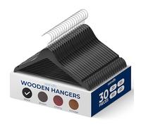 30 Pieces Wood Hangers - Space Saving Heavy Duty Slim Suit Clothes Hanger Set with 360 Degree Swivel Metal Hook, Can Hold Up to 10 Lbs. For Coats, Jackets, Pants & Dress (Black)