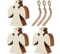 30 Pieces Wooden Angel Shape Cutouts Crafts Blank Wood Hanging Ornaments with 3 Rolls Twines for Christmas Tree Decoration