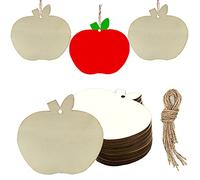 30 Pieces Wooden Apple Shape Cutouts Apple Shaped Blank Hanging Gift Tags Ornaments with Jute Twine for Wedding Birthday Back to School Halloween Christmas Party Decoration, 3.94 x 3.54 in