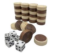 30 Pieces Wooden Backgammon Checkers Replacement Set Checker Board Games Playing Game Chips with 5 Dice Come with Drawstring Storage Pouch (Brown&Beige 0.94 inch)