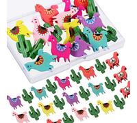 30 Pieces Wooden Push Pins Llama Alpaca Cactus Thumb Tack Decorative Cute Pushpins for Photos Wall, Maps, Bulletin Board or Cork Boards