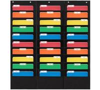 30 Pocket Storage Pocket Chart, Hanging Wall File Organizer by Essex Wares - Organize Your Assignments, Files, Scrapbook Papers & More (Black)