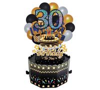 30 Pop Up Birthday Card,Black Gold Greeting Card 30th Birthday 3D Popup Cards Greeting Card with Envelope Women Men Gift.
