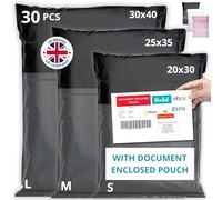 30 Postage Bags for Clothes Vinted with Label Pouch - 3 Sizes S/M/L - Waterproof, Tear-Proof Plastic Mailing Parcel Bags - Strong Durable Self-Seal Shipping Packaging for Online Sellers & Vinted Users