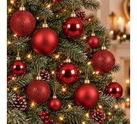 30 red baubles - round bauble decorations - christmas tree hanging ornament - 4cm 40mm 5cm 50mm 6cm 60mm baubles - matt, glitter & gloss finish - tree wreath garland decorations