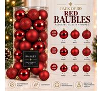 30 Red Baubles Shatterproof Christmas