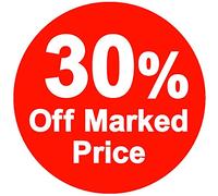 30% Reduced Stickers Off Marked Price Labels, Round, Red, 45mm, 200 Pack | Quick Markdowns, Self Adhesive, Removable, Clear Discount Message, Retail Displays & Markings, Sale Events