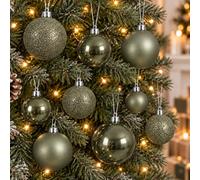 30 rosemary green baubles - round bauble decorations - christmas tree hanging ornament - 4cm 40mm 5cm 50mm 6cm 60mm baubles - matt, glitter & gloss finish - tree wreath garland decorations