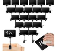 30 Set Clip Holder Chalkboard Sign Price Tag Display Rotating Clips Plastic Sign Erasable Blackboard Double Head Holder Rotatable Reusable Price Tag for Business, Store, Supermarket (Black