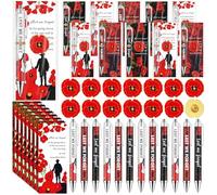 30 Set Red Poppy Flower Pins Ballpoint Pens and Cards Poppies Brooch Badge Lest We Forget Poppy Gifts for Women Men Hero Veteran Remembrance Veterans Day Memorial Day Party Favor