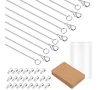 30 Set Silver Necklace Chains Bulk and 304 Stainless Steel Bails Pinch,Necklace Display Cards with Self-Seal Bags for DIY Jewelry Display
