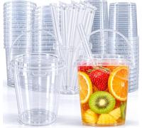 30 Sets 34 oz Drink Buckets with Lids and Straws, Reusable Clear Plastic Party Cups Disposable iced Coffee Cups with lids ,for Iced Smoothies, Milkshakes, lids for Lemonade, Pool and Beach Parties