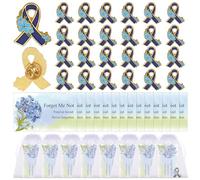 30 Sets Alzheimer's Dementia Forget Me Not Ribbon Awareness Pin Badge Brooch Memorabilia Gift Decorations with Poem Cards & Organza Bags, Memorial Pins Bulk Celebration of Life Funeral Favours
