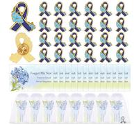 30 Sets Blue Ribbon Forget Me Not Pin Badge Brooch Memorabilia Gift Cards, Memorial Pins Alzheimer's Dementia Awareness Badge Gifts Celebration of Life Funeral Favours