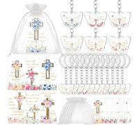 30 Sets Christian Keychain Bulk Bible Verse Butterfly Keychains Gifts for Women Religious Flowers Cross Bible Verse Scripture Inspirational Bookmark Cards for Easter Coworker Men Women Sunday School