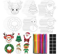 30 Sets Christmas Crafts for Kids Coloring Magnets for Fridge Color Your Own Magnet DIY Coloring Magnet with Watercolor Pen for Classroom Activities Christmas Pool Party Favors