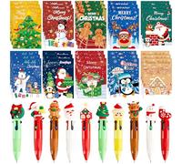 30 Sets Christmas Notepads with Pens Merry Christmas Mini Notebooks Colorful Xmas Ballpoint Pens Santa Snowman Pocket Notebook for Winter Xmas Party Home Staff Teacher Coworker School Office Gifts