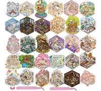 30 Sets DIY 3D Sticker Scene,Sticker Therapy for Adult,Cute Cartoon Miniature Room Scene Stickers for Adult Kids Girls Relief Stress and Pass The Time
