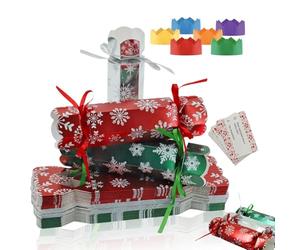30 Sets Diy Christmas Crackers Bulk,Red Green Silver Christmas Party Crackers,Make Your Own Xmas Cracker Kit,Luxury Cracker Candy Paper Boxes with Hats/Joke,No Snap,Xmas Cracker Ideas for Adults Kids