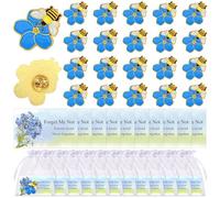 30 Sets Forget Me Not Lapel Pin Badge Memorial Pins Bulk Funeral Favors Forget-Me-Not Flower With Bee Brooches Prayer Cards Organza Bags for Funeral Mourning Event Sympathy Remembrance