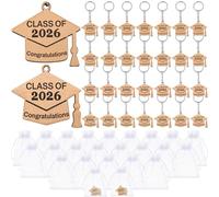 30 Sets Graduation Keyring 2026, Motivational Wooden Doctoral Cap Keychains with Inspirational Quotes, Leaving Encouragement Gifts for Students Classmates Friends, Graduation Keepsake with Organza Bag