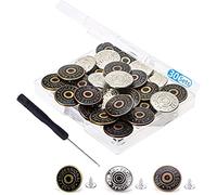 30 Sets Jean Replacement Buttons 20mm Jean Buttons Replacement Kit with Rivets and Metal Base in Plastic Storage Box(Bronze,Silver,Copper)