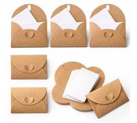 30 Sets Mini Envelopes, Mini Brown Envelopes and Cards with Heart Clasp, Small Gift Card Envelope for Invitations, Gift Card, Wedding, Birthday, Graduation, Party Favors