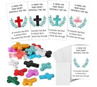30 Sets Pocket Hug Token Bulk Gifts, Mini Crystal Worry Cross Gemstones | Christian Healing Pocket Prayer Stones with Greeting Cards Organza Bags, Baptism Religious Easter Jesus Favors for Women