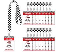 30 Sets Racing VIP Pass Cards Bulk PVC VIP Badge Cards with White and Black Checkered Racing Lanyards for Race Car Theme Party Decoration Event Gamer Birthday Party Supplies Backstage Pass Accessories
