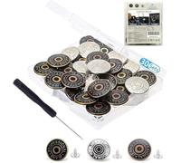 30 Sets Replacement Buttons 17mm Buttons for Jeans in Storage Box (Bronze,Silver,Copper)