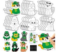 30 Sets St. Patrick's Day Arts Crafts Coloring Magnets Kits for Fridge Color Your Own St. Patrick's Day Pets DIY Magnetic Dog Cat Animal Crafts for Irish Party Decor Classroom Home Activities Games