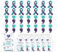 30 Sets Suicide Prevention Awareness Ribbon Pin Semicolon Mental Health Purple Teal Ribbon Lapel Pins Sexual Assault Awareness Pin with Card Bags for Fundraising Public Charity Campaign Supplies