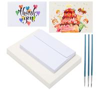 30 Sets Watercolour Paper with Envelopes, 300 GSM, A5 Size with 3 Brushes