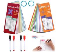 30 Sheet Times Tables Flash Cards, 15 Sheet Multiplication Tables for Kids, 15 Sheet Addition Flash Cards with 4 Dry Erase Pens, Times Tables for 1st to 3rd Grade Multiplication Game