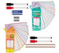 30 Sheet Times Tables Flash Cards, Multiplication Tables, 1-12 Division Flash Cards, with 4 Dry Erase Markers, Suitable for practising basic arithmetic operations.