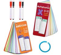 30 Sheet Times Tables Flash Cards, Times Tables, 15 Sheet Multiplication Flash Cards for Kids, 15 Sheet Addition Flash Cards with 4 Dry Erase Pens, Educational Math Flashcards for 1st to 3rd Grades
