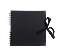 30 Sheets 20x20cm Spiral Bound 180gsm Black Scrapbook with Ribbon Closure and Metal Corners - Stationery Office & School Supplies