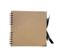 30 Sheets 20x20cm Spiral Bound 180gsm Kraft Scrapbook with Ribbon Closure and Metal Corners